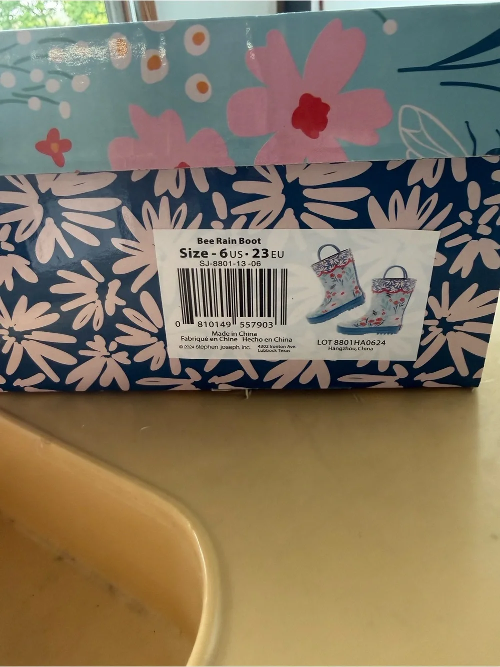 Stephen Joseph Floral & Bee Rainboots Light Blue Cherry Size US 6 EU 23 New